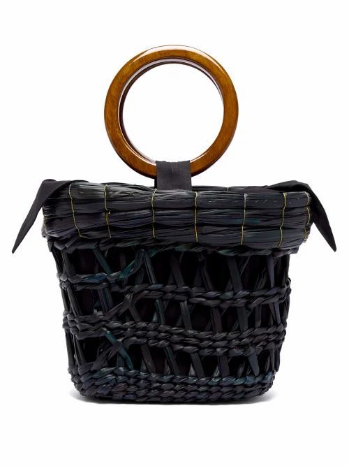 Sensi Studio - Bamboo-handle Straw Basket Tote Bag - Womens - Black Multi