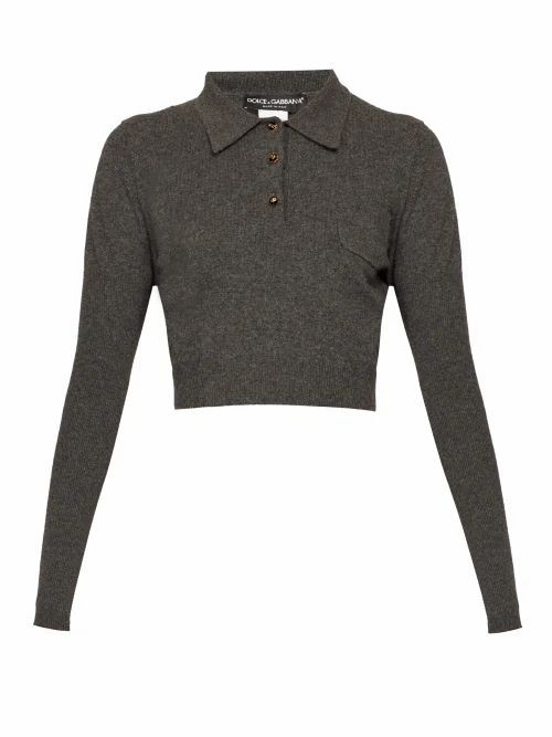 Dolce & Gabbana - Cropped Cashmere Polo Shirt - Womens - Dark Grey