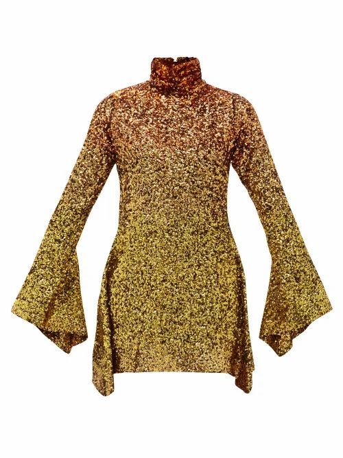 Halpern - Dégradé Sequinned Mini Dress - Womens - Gold Multi
