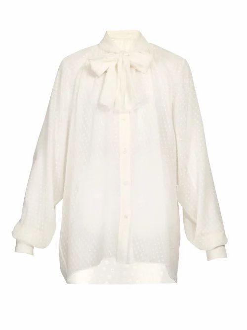 Dolce & Gabbana - Pussy-bow Polka-dot Fil-coupé Silk Blouse - Womens - White