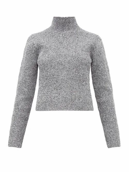 Tibi - Zip-through High-neck Ribbed Sweater - Womens - Grey