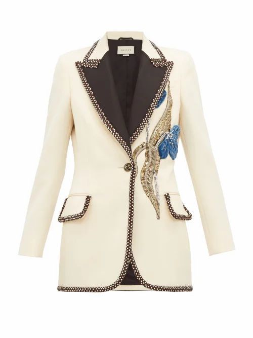 Gucci - Embroidered And Embellished Wool Blazer - Womens - Ivory Multi