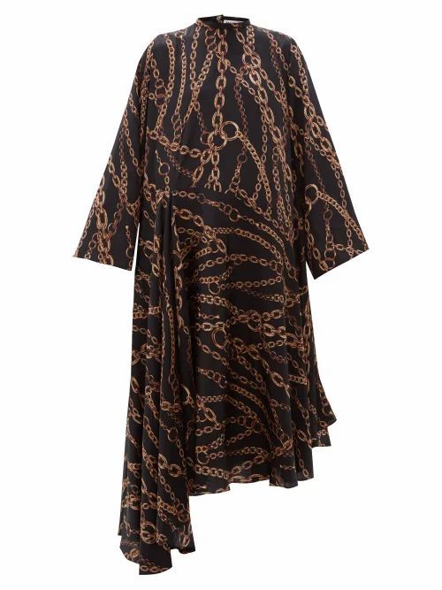 Balenciaga - Chain Print Logo Silk-jacquard Dress - Womens - Black Multi