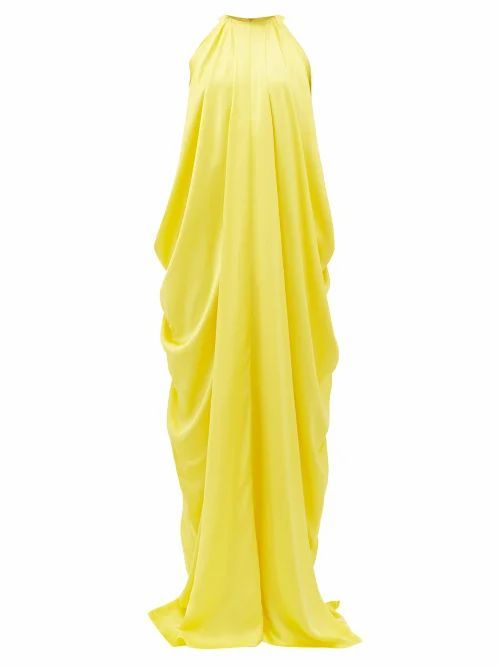 Halpern - Halterneck Draped Satin Dress - Womens - Yellow