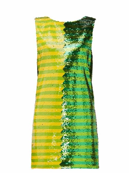 Halpern - Striped Sequinned Mini Dress - Womens - Green Print