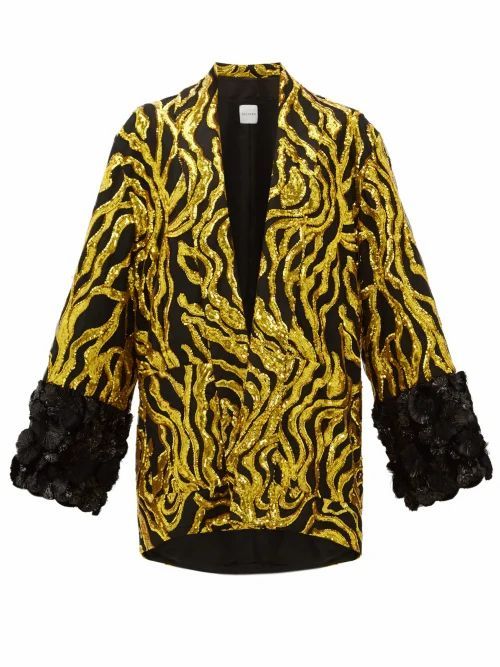 Halpern - Vine-sequinned Appliqué-cuff Jacket - Womens - Gold Multi