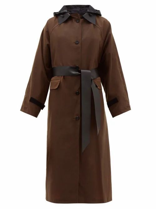 Kassl Editions - Hooded Single-breasted Waxed-cotton Coat - Womens - Brown Multi