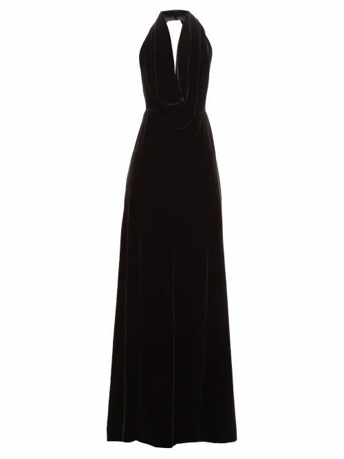 A.w.a.k.e. Mode - Oyster Halterneck Velvet Maxi Dress - Womens - Black