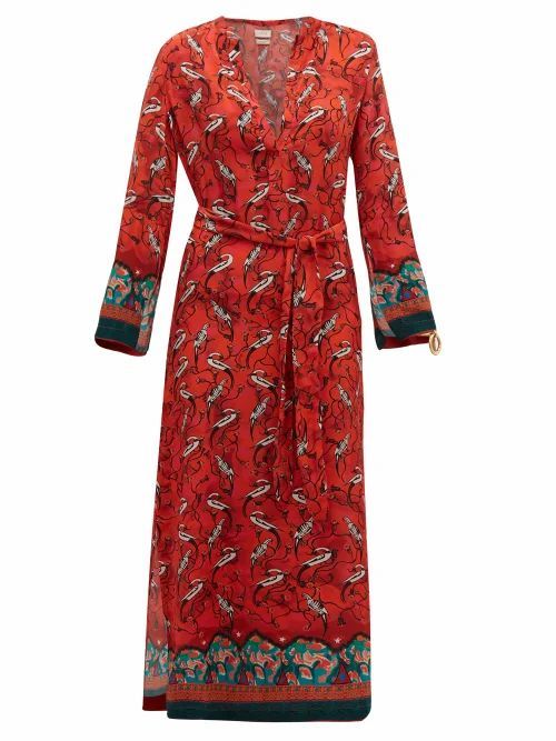 Chufy - Najima Bird-print Crepe Dress - Womens - Red Multi