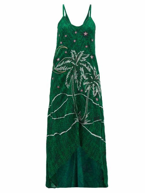 Chufy - Kaf Embroidered Abstract-print Crepe Dress - Womens - Green Print