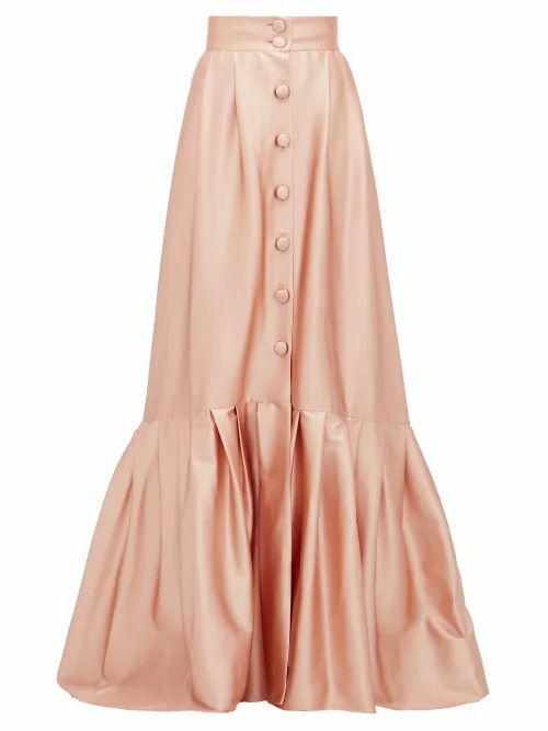 Luisa Beccaria - Pleated-hem Buttoned Satin Skirt - Womens - Light Pink