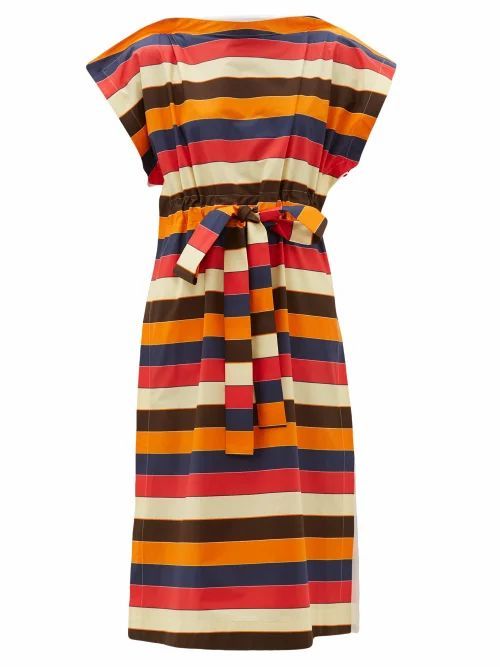 Striped Drawstring-waist Cotton-poplin Dress - Womens - Multi