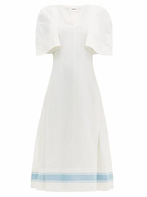 Jil Sander - Slit-sleeve Cotton-blend Dress - Womens - White Multi