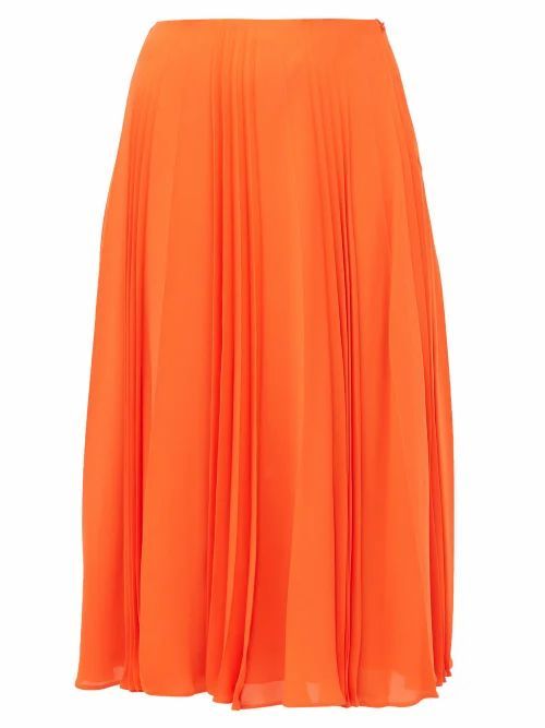 Valentino - Pleated Silk-georgette Midi Skirt - Womens - Orange