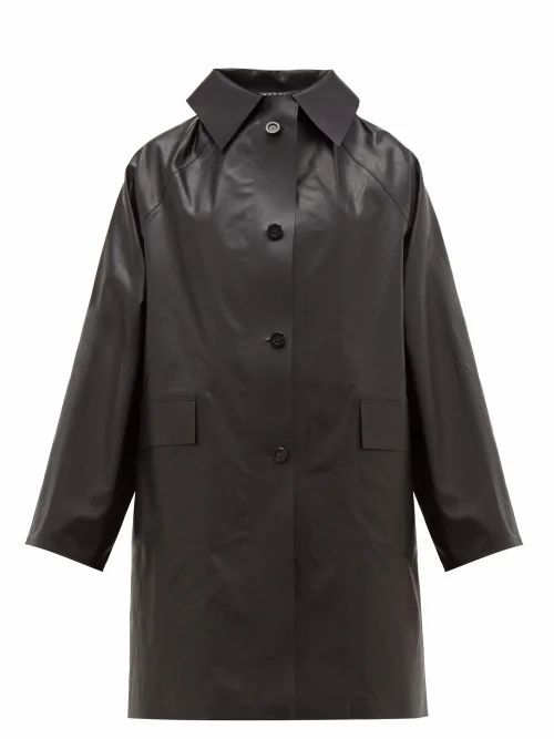 Single-breasted Coated Cotton Blend Coat - Womens - Black