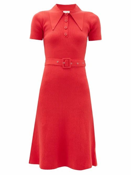 Joostricot - Peachskin Point-collar Ribbed Cotton-blend Dress - Womens - Red