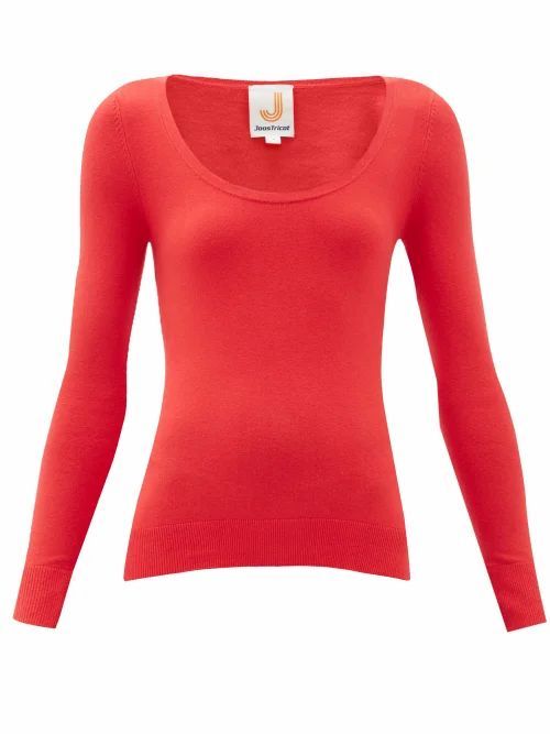 Joostricot - Peachskin Scoop-neck Cotton-blend Sweater - Womens - Red