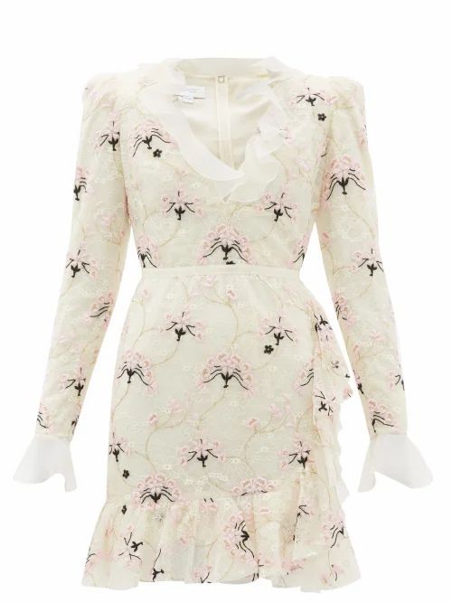 Giambattista Valli - Floral-embroidered Chantilly Lace Mini Dress - Womens - Ivory Multi