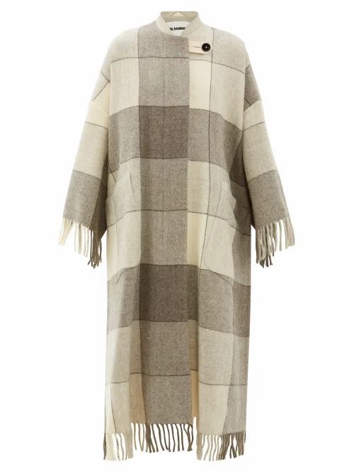 Jil Sander - Checked And Tassel-trimmed Wool Cape Coat - Womens - Ivory Multi