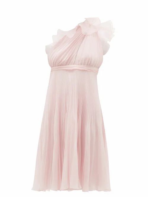 Giambattista Valli - Ruffle-trimmed Pleated One-shoulder Silk Dress - Womens - Light Pink