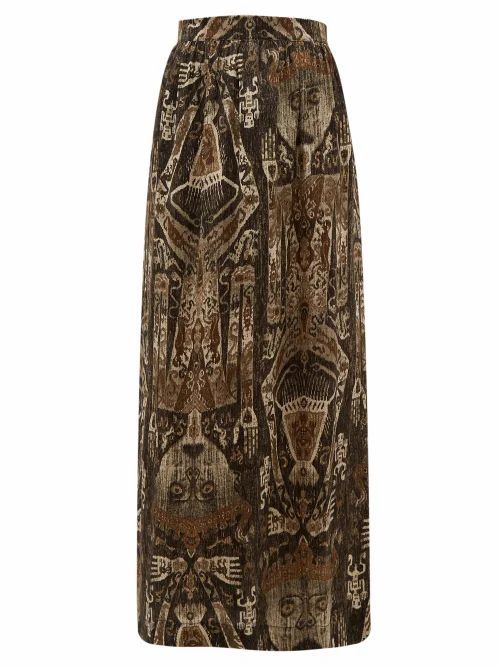 Raja-print Silk Skirt - Womens - Brown Multi