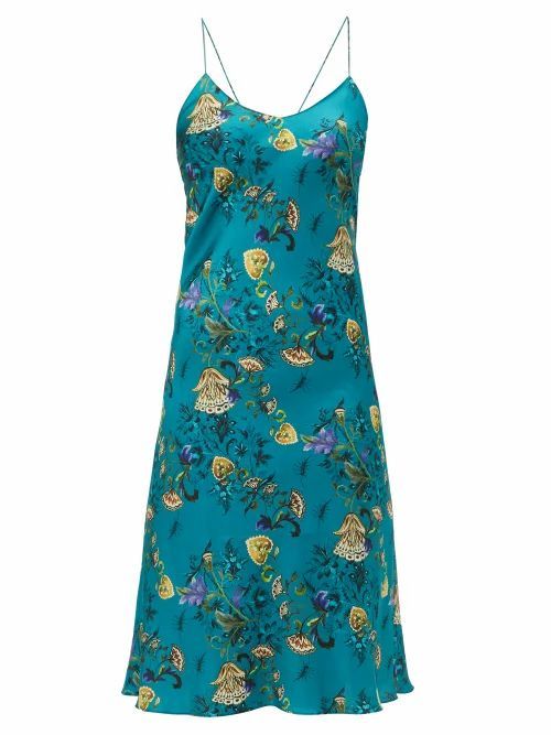 Adriana Iglesias - Jadi Floral-print Silk-blend Satin Slip Dress - Womens - Blue Multi