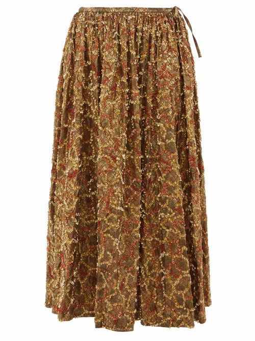 Ashish - Sequinned Brocade Midi Skirt - Womens - Gold