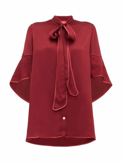 F.r.s - For Restless Sleepers - Diana Pussy-bow Hammered-satin Blouse - Womens - Burgundy