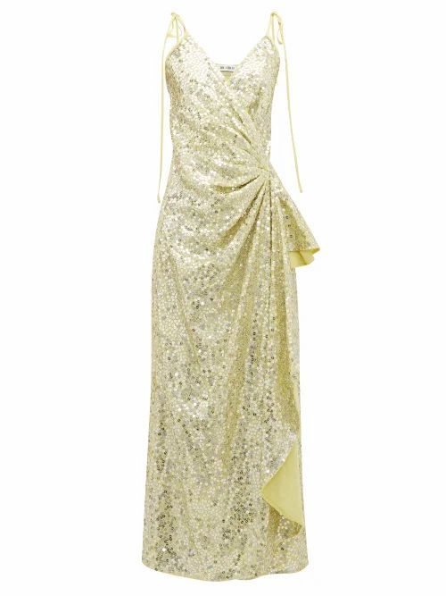 The Attico - Gathered Sequinned Wrap Dress - Womens - Light Gold