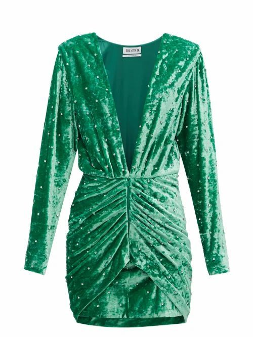 The Attico - Iconic Karolina Crystal Velvet Mini Dress - Womens - Green