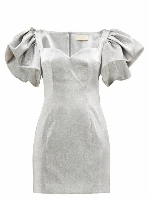 Puff-sleeved Metallic Mini Dress - Womens - Silver