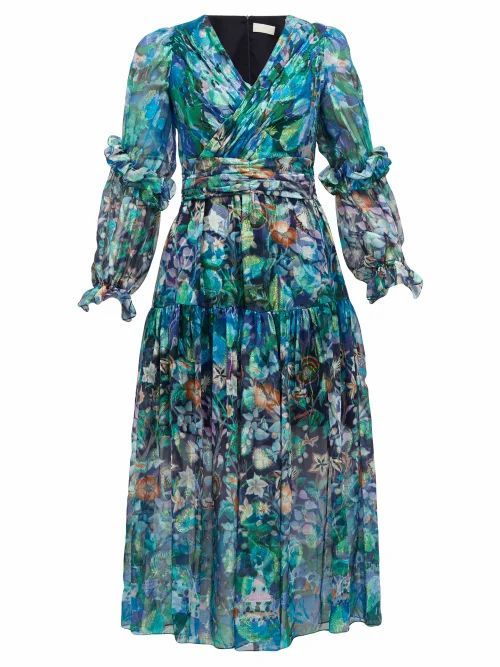 Peter Pilotto - Floral-print Metallic Silk-georgette Midi Dress - Womens - Blue