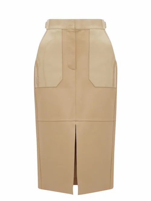 Fendi - Panelled Leather Midi Skirt - Womens - Beige