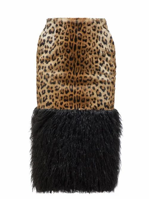 Saint Laurent - Leopard-print Goat-hair Skirt - Womens - Leopard