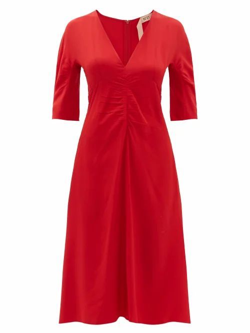 No. 21 - Gathered Crepe De Chine Midi Dress - Womens - Red