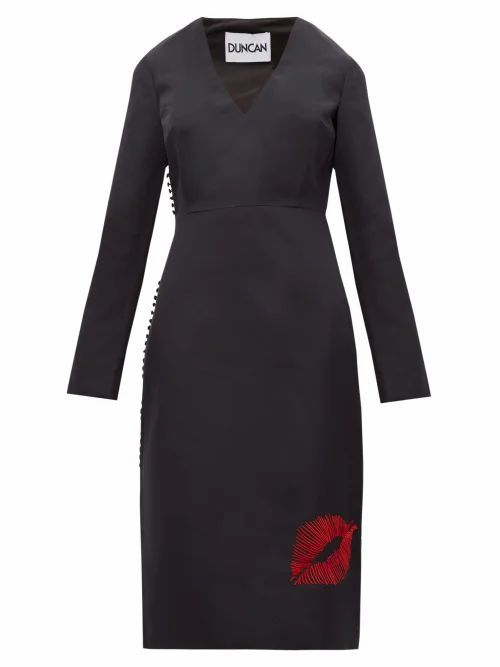 Duncan - Lip-embroidered Silk-faille Dress - Womens - Black