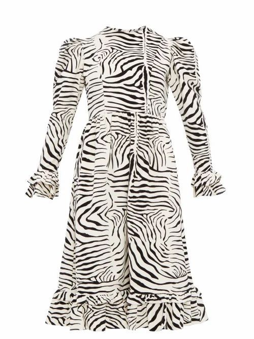 Batsheva - Zebra-print Cotton Velvet Dress - Womens - Cream Multi