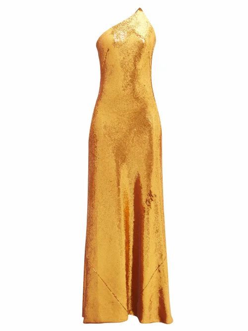 Galvan - Roxy Sequinned One-shoulder Gown - Womens - Bronze