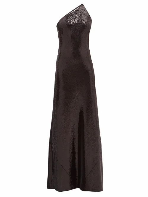 Galvan - Gilded Roxy One-shoulder Sequinned Gown - Womens - Black
