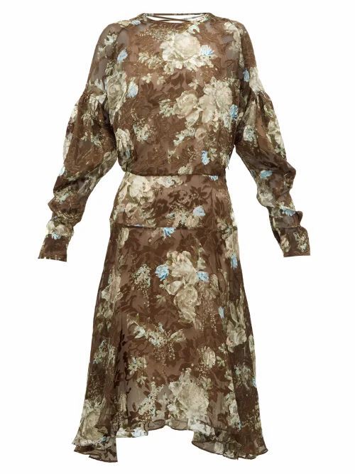 Preen By Thornton Bregazzi - Jemima Floral-printed Satin-devoré Dress - Womens - Brown Multi