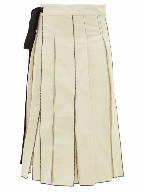 Sara Lanzi - Pleated Cotton-twill Midi Skirt - Womens - Ivory