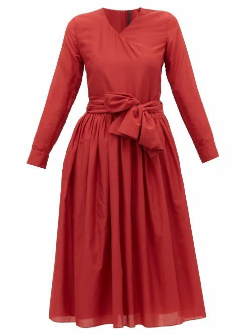 Sara Lanzi - V-neck Cotton-blend Wrap Dress - Womens - Red