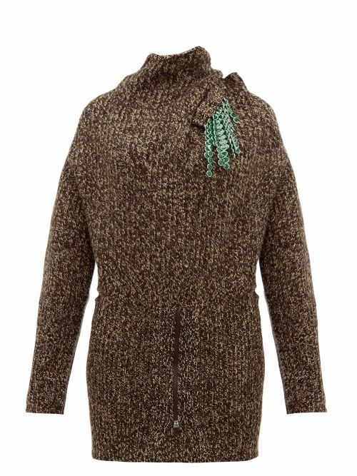 Toga - Detachable-brooch Ribbed Wool-blend Sweater - Womens - Brown