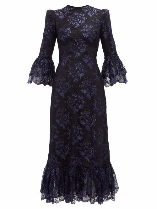 The Vampire's Wife - The Wild Flower Metallic Floral-lace Midi Dress - Womens - Black Navy