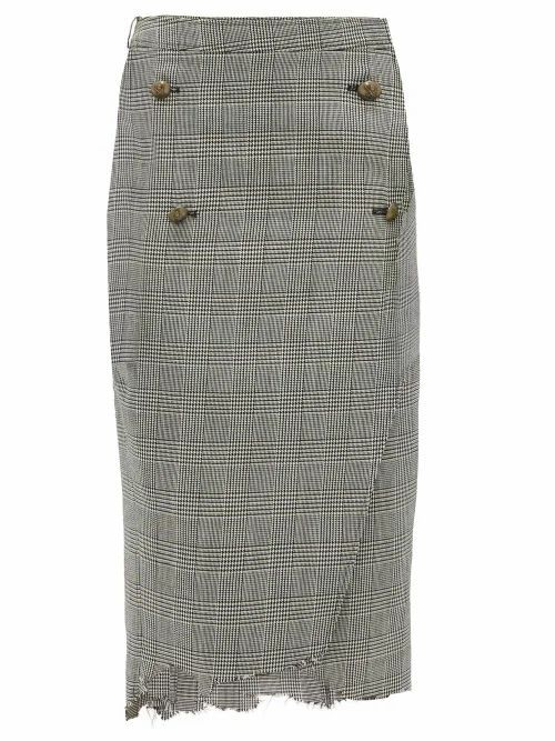 Vetements - Raw-edge Prince Of Wales-checked Pencil Skirt - Womens - Grey Multi