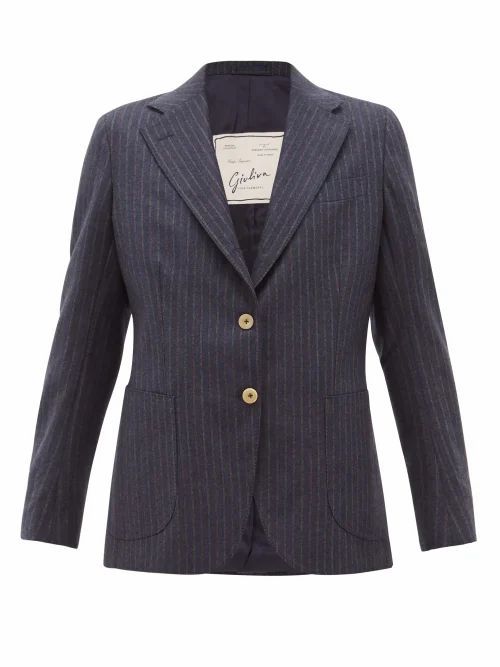 Giuliva Heritage Collection - The Andrea Shadow-striped Wool Blazer - Womens - Navy Multi