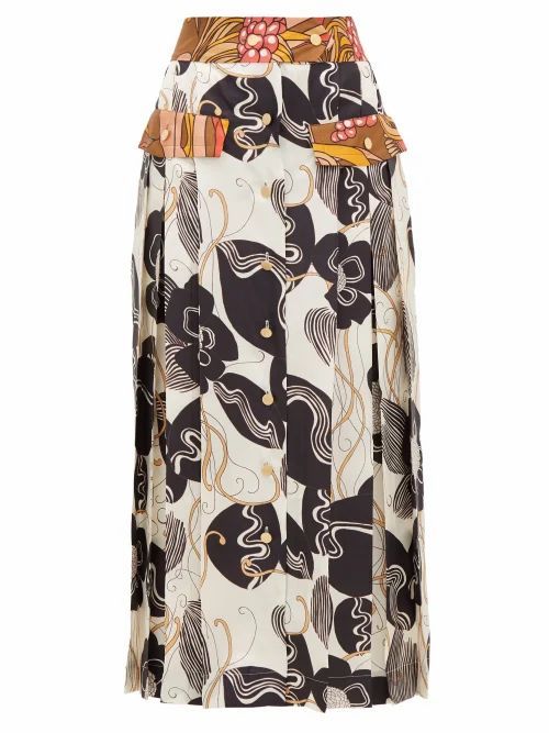 La Prestic Ouiston - Shawna Silk Floral-print Midi Skirt - Womens - Ivory Multi
