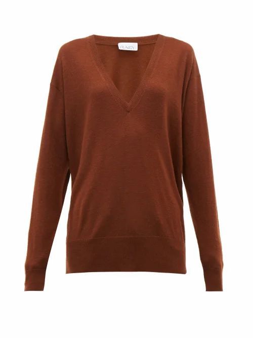 Raey - V-neck Fine-knit Cashmere Sweater - Womens - Dark Orange