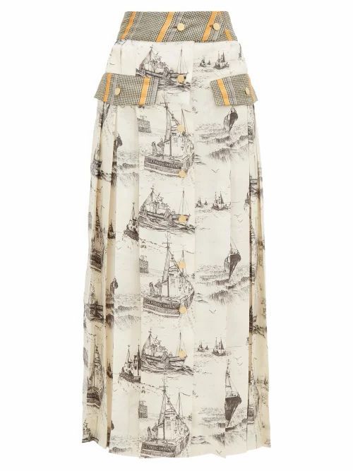 La Prestic Ouiston - Shawna Toile-print Silk Midi Skirt - Womens - Ivory Multi