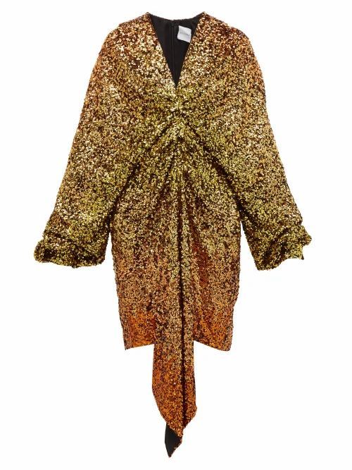 Gathered Dégradé-sequin Dress - Womens - Gold